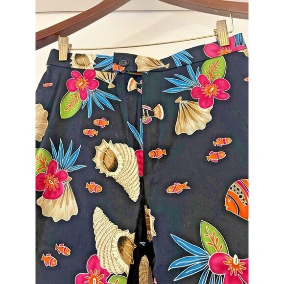 Sz 12 Woman BRIGGS Tropical Fish Seashell Black Capri Pants‎ Hawaii Vacay Island - Picture 3 of 5
